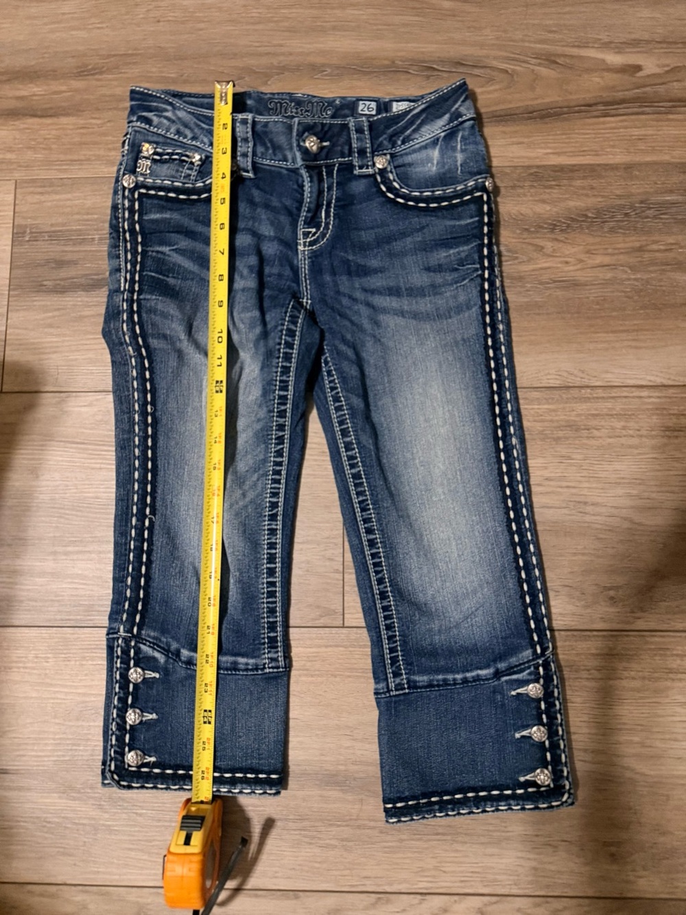 Miss Me Dark Blue Cropped Jeans with White Contrast Stitching